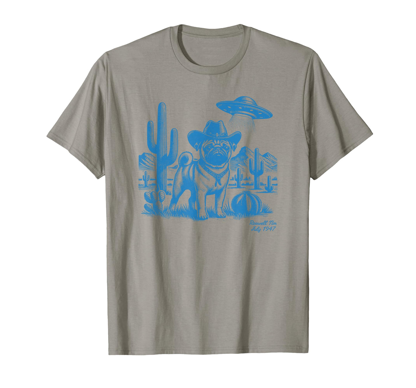 UFO Western Pug Cowboy Cactus Desert Cowgirl Mom Dad Pet T-Shirt