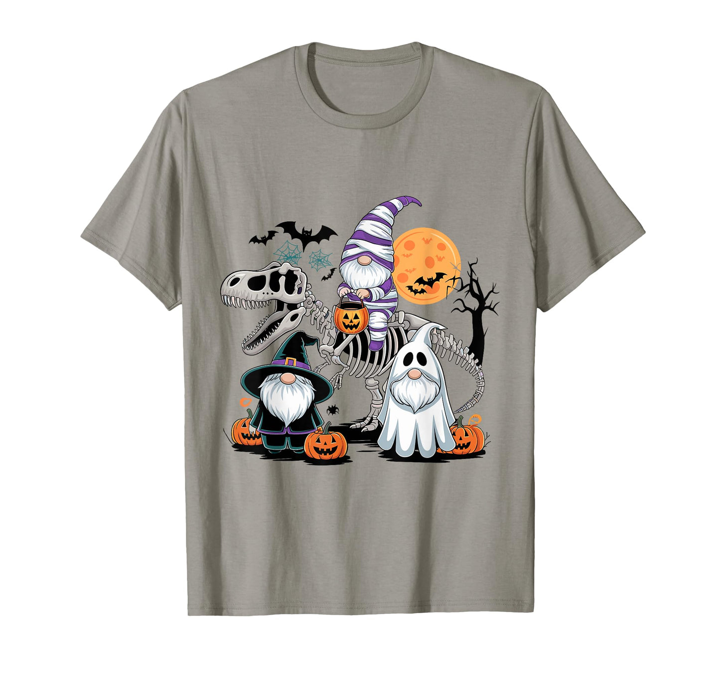 Funny Mummy Gnome Riding Skeleton T-Rex with Ghost Gnomes T-Shirt