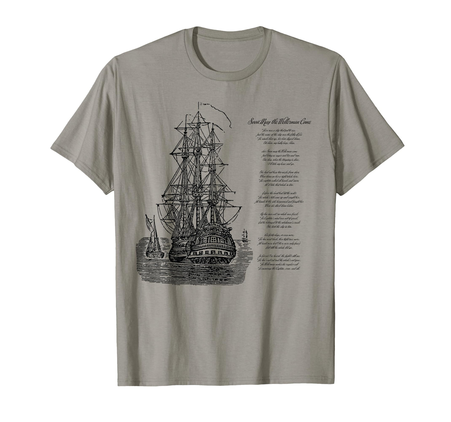 Wellerman Song with Vintage Ship, Sea Shanty Design T-Shirt