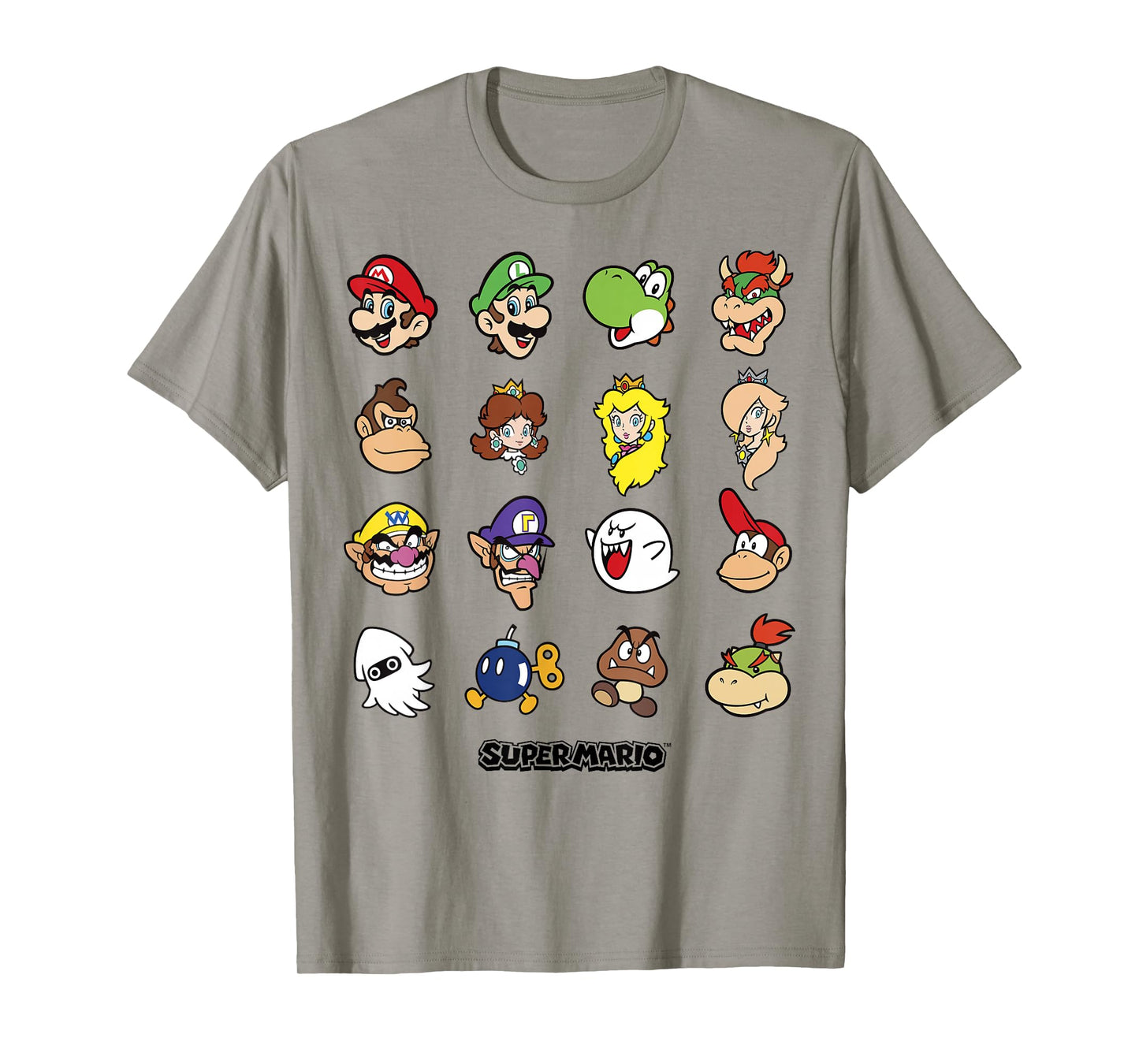 Nintendo Super Mario Character Faces Grid Graphic T-Shirt