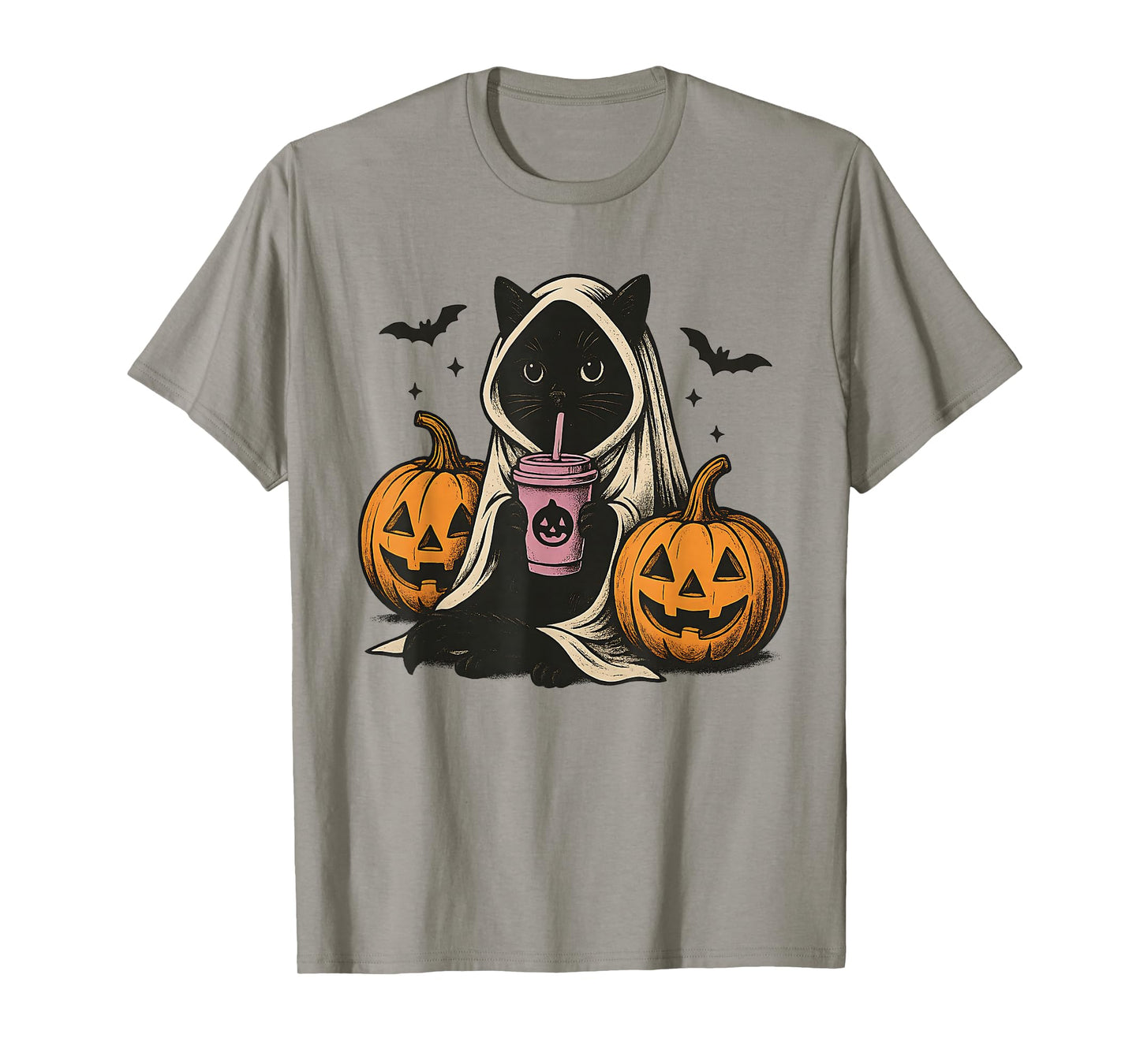 Black Cat Ghost Halloween T-Shirt