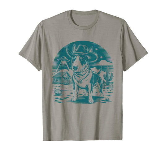Bull Terrier Cowboy UFO Shirt Vintage Western Dog Mom Tee T-Shirt