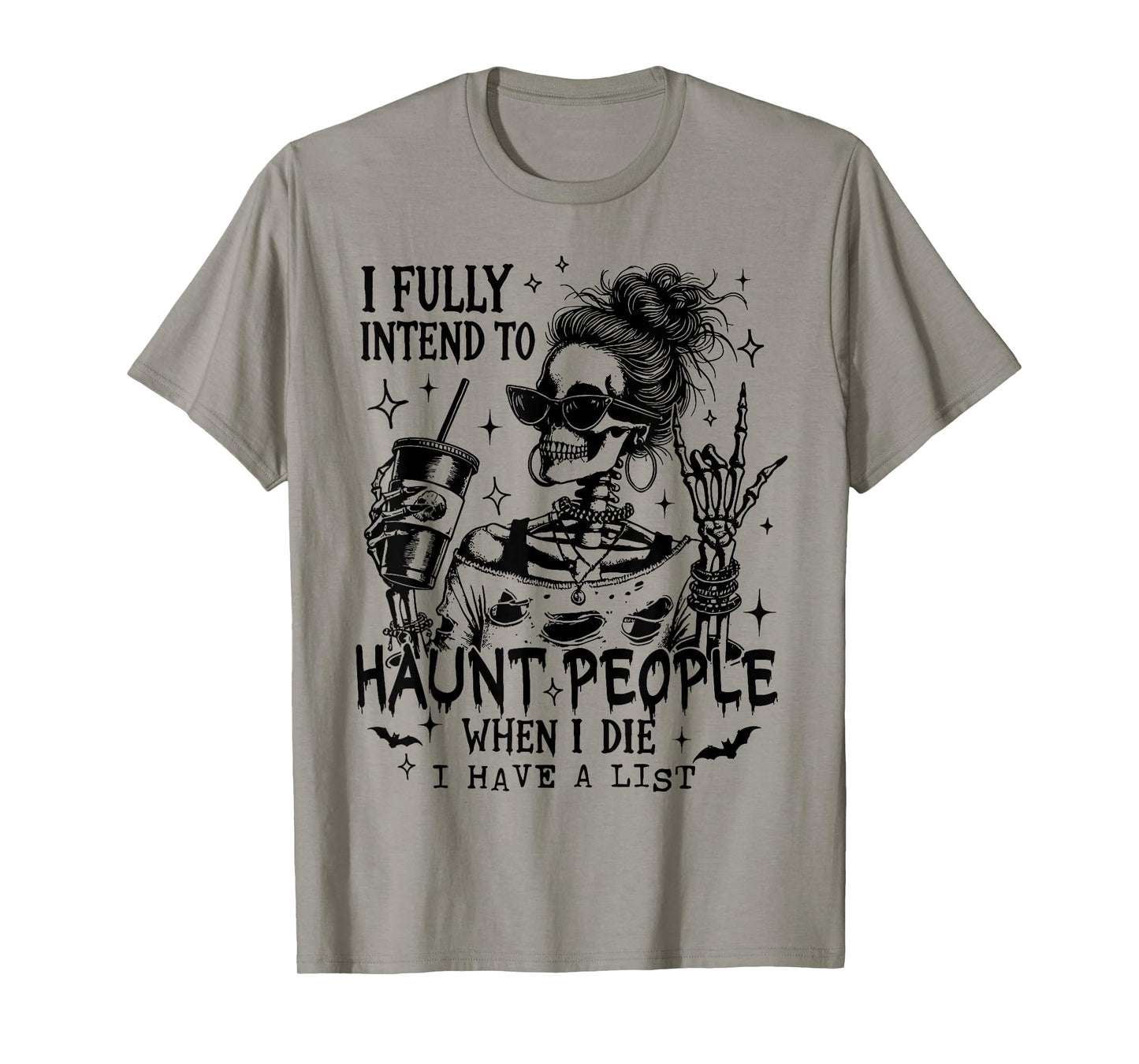 I Fully Intend To Haunt People Halloween Messy Bun Skeleton T-Shirt