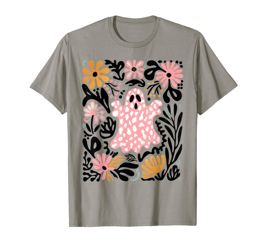 Halloween Ghost Spooky Season Retro Boho Floral Girl Women T-Shirt