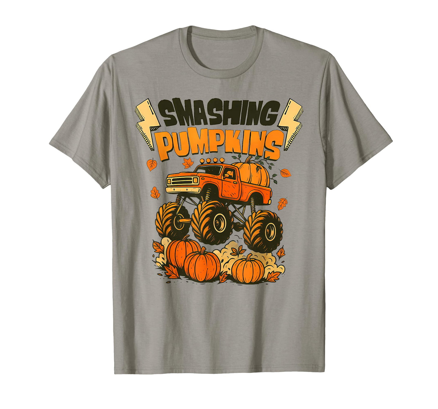 Retro Funny Monster Truck Smashing Pumpkin Boys Halloween T-Shirt