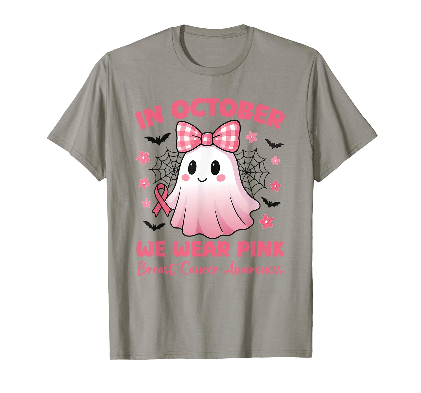 in October We Wear Pink Cute Ghost Awareness T-Shirt