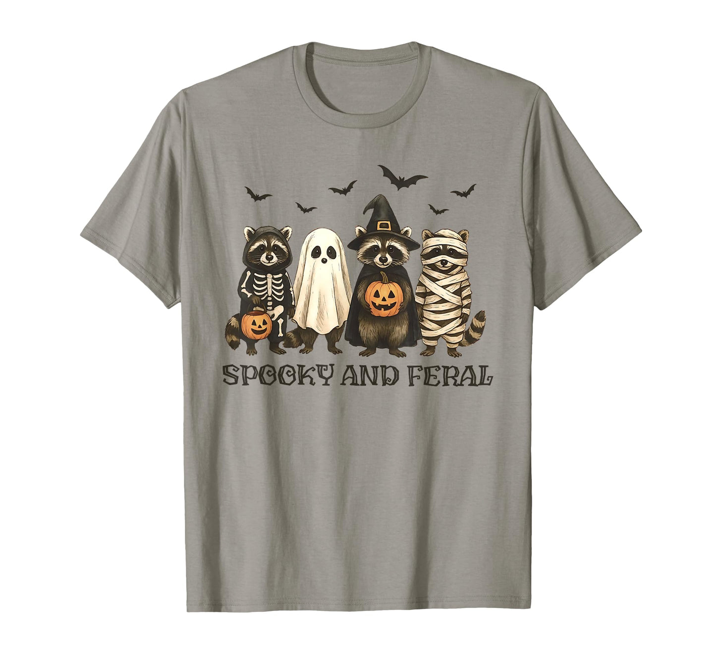 Spooky and Feral Halloween Cute Ghost Raccoon Trick Or Treat T-Shirt