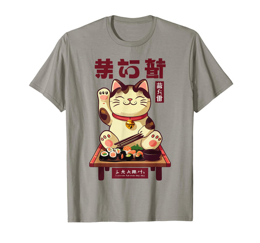 Lucky Happy Cat with Sushi Japanese Foodie Japan Design T-Shirt