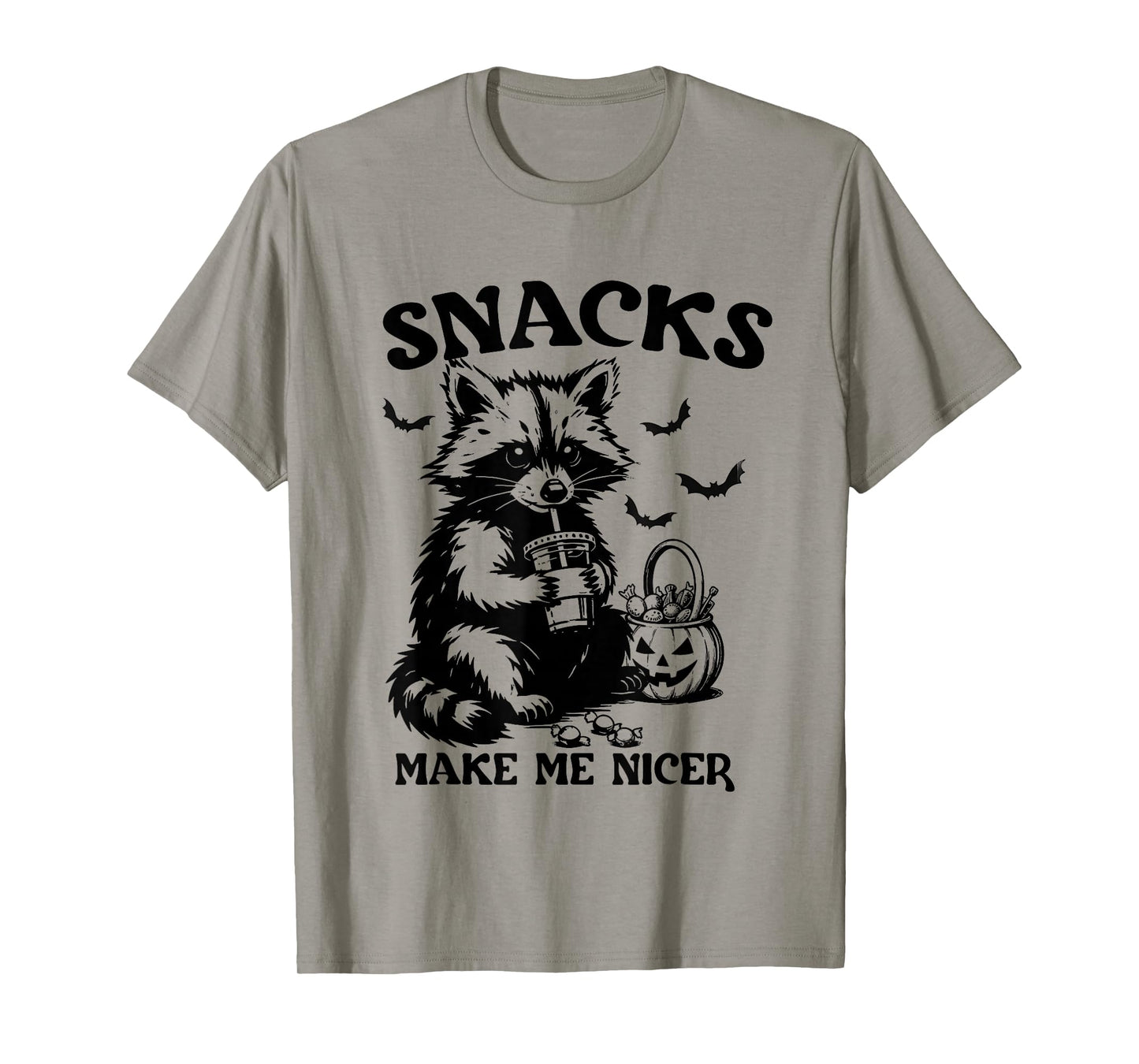 Snacks Make Me Nicer Halloween Raccoon Spooky Season Autumn T-Shirt