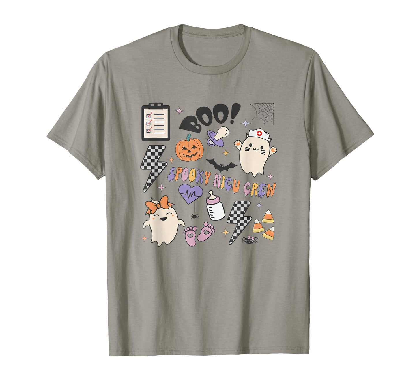 Retro Spooky NICU Nurse Halloween Cute Pumpkin Ghost Women T-Shirt