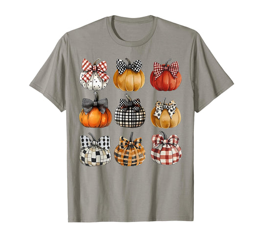 Coquette Bow Pumpkin Season Thanksgiving Autumn Fall Leaves T-Shirt