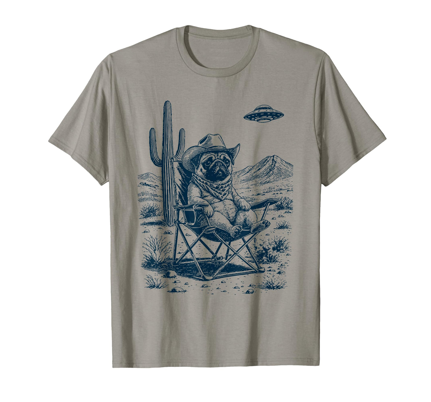 Pug Cowboy Cactus Desert UFO Western Rodeo T-Shirt