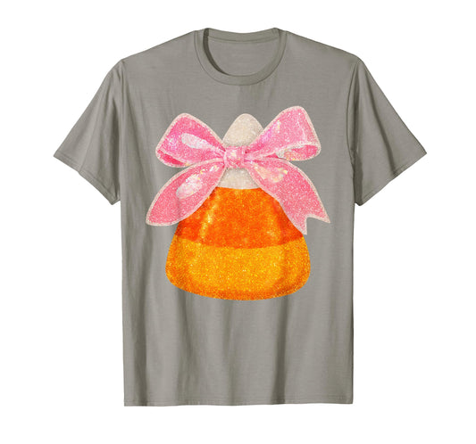 Halloween Candy Corn Coquette Bow Spooky Season Women Girls T-Shirt