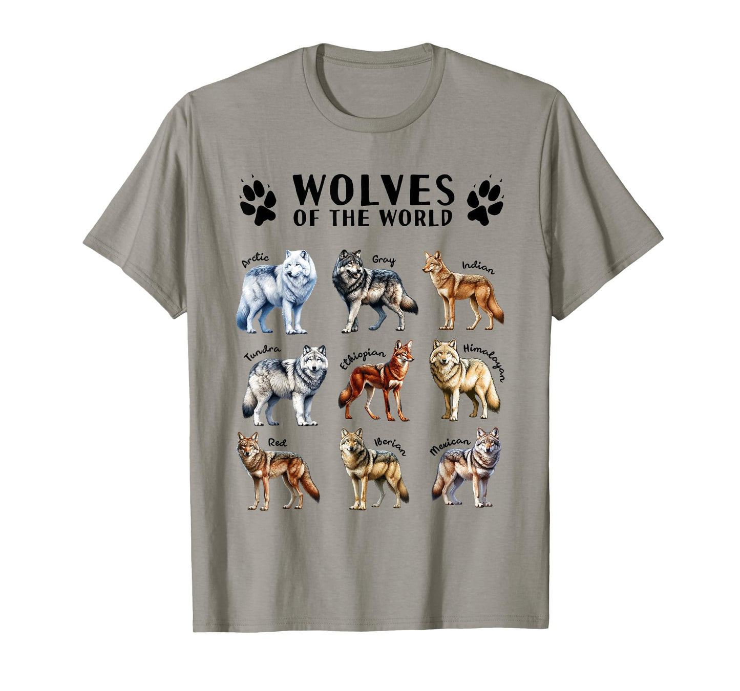 Wolves of the World Educational Collection Wolf Types Animal T-Shirt