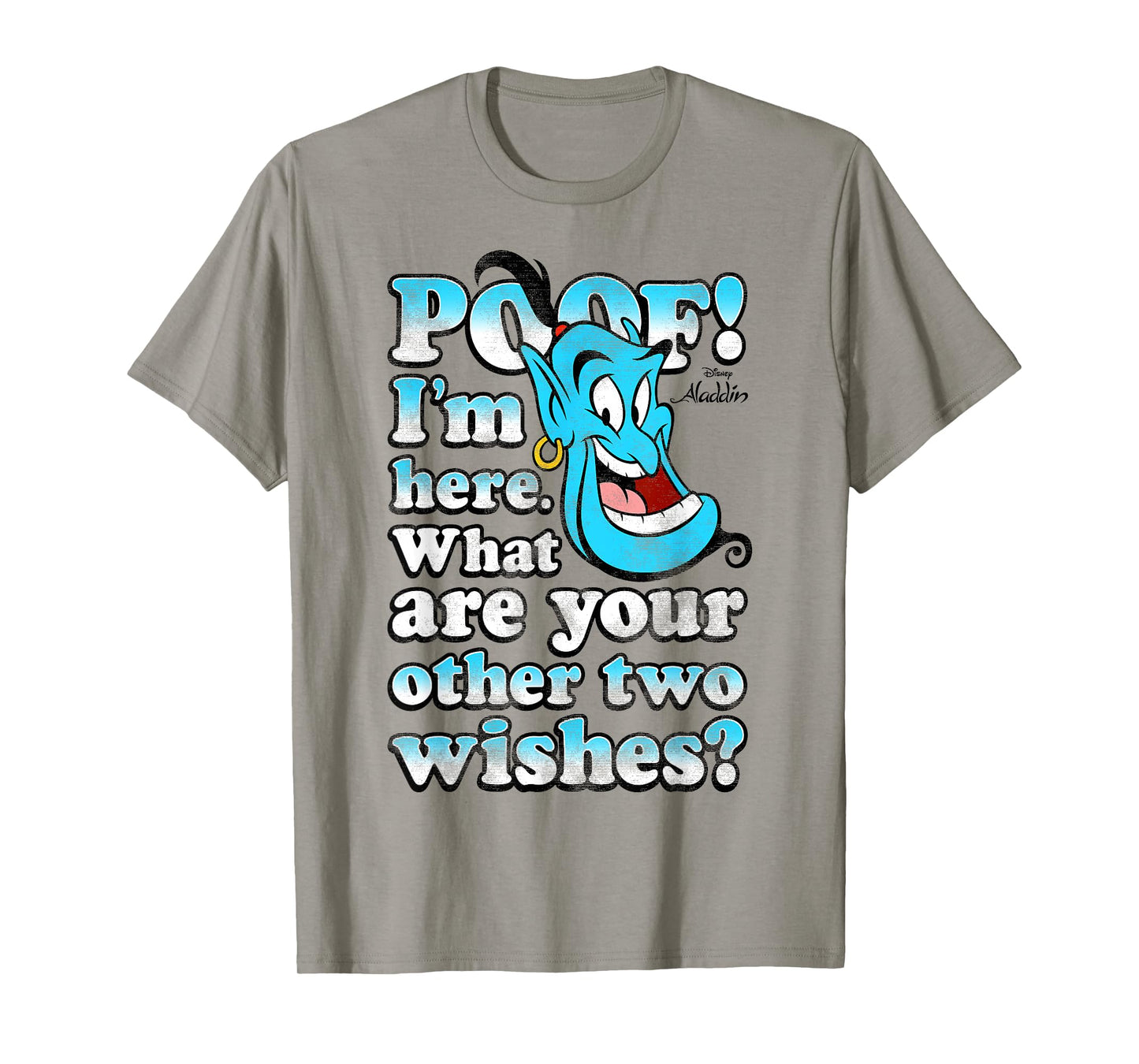 Disney Aladdin Genie Poof! 2 Wishes Gradient Text Portrait T-Shirt