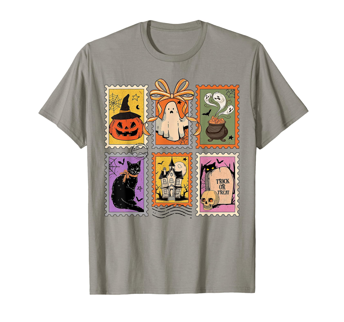 Retro Halloween Stamp Icons Funny Halloween Cat Ghost Stamp T-Shirt