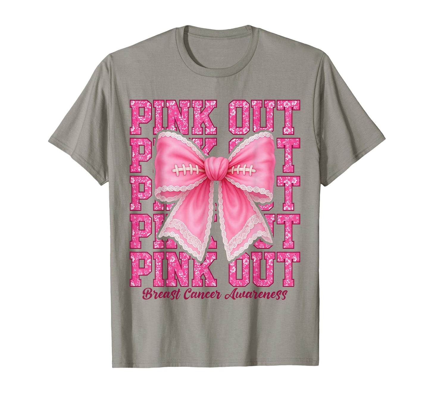 Pink Out Football Breast Cancer Awareness Coquette Bow T-Shirt