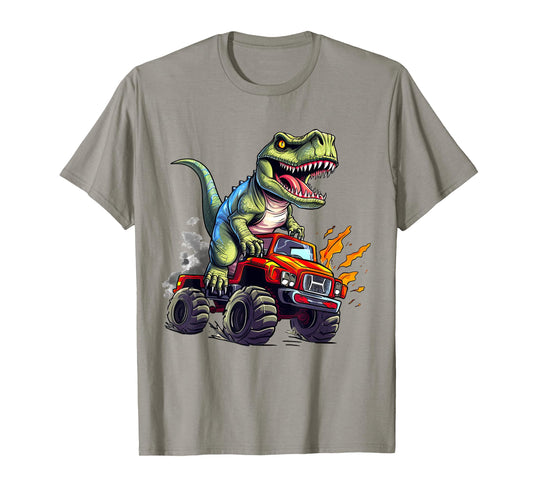 Dinosaur Riding Monster Truck Present For Boys Kids Adult T-Shirt