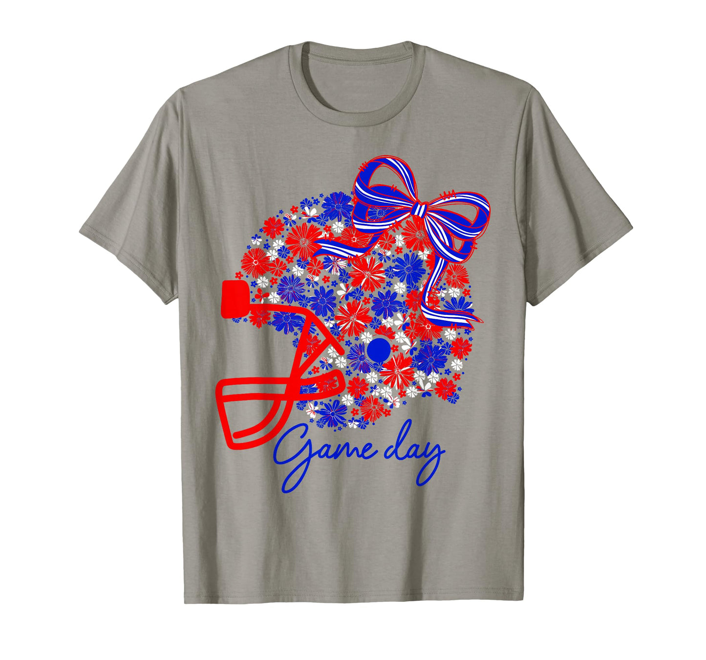 Floral Football Game Day Girly Team Spirit Blue Red & White T-Shirt