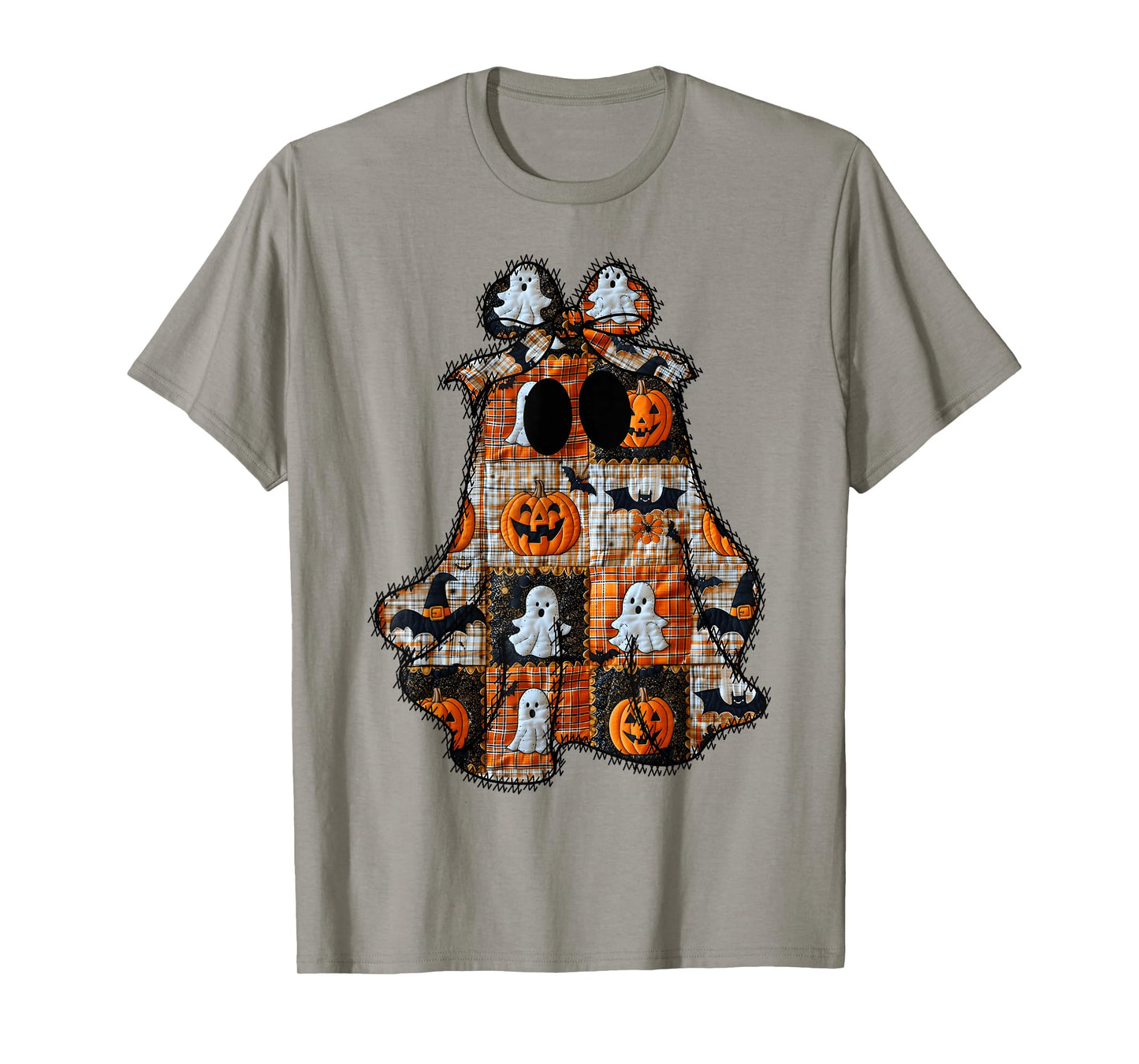 Coquette Bow Patchwork Ghost Fall Halloween Girly Women T-Shirt