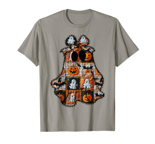 Coquette Bow Patchwork Ghost Fall Halloween Girly Women T-Shirt