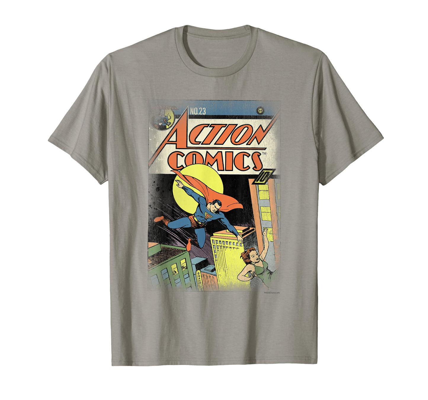 DC Comics Superman Vintage Heroes T-Shirt, Unisex-Adult, Grey, Small, Short Sleeve, Classic Fit, Cotton, Polyester
