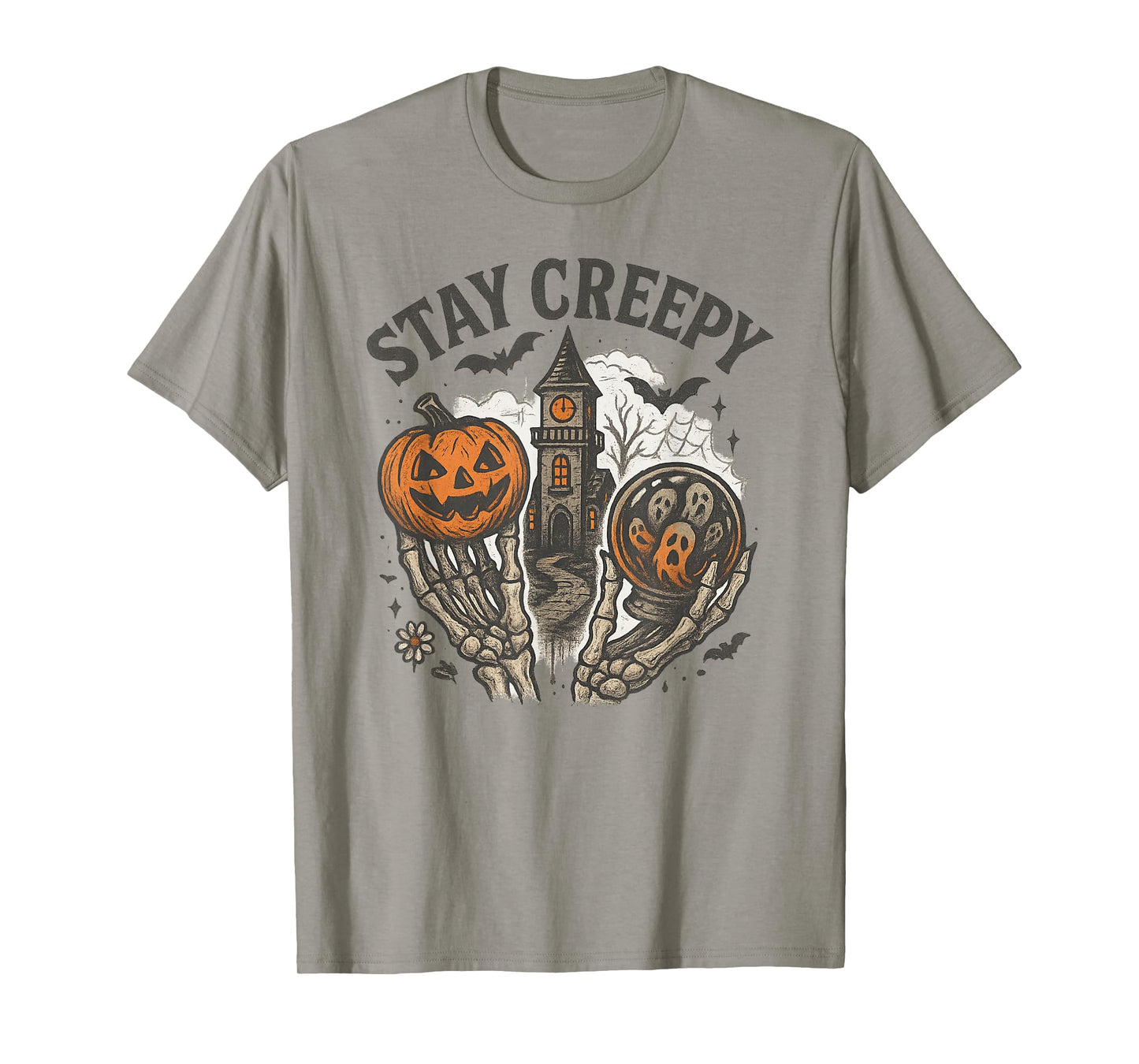 Stay Creepy Vintage Halloween Haunted House Graphic T-Shirt