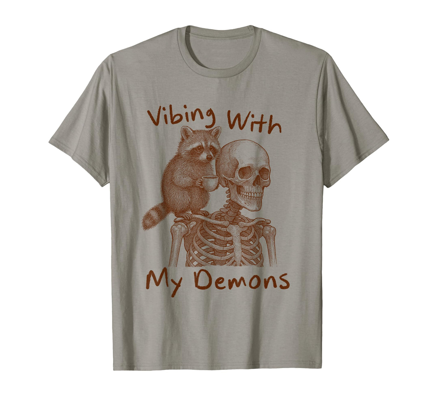 Halloween Vibes Racoon & Skeleton Vibing with My Demons T-Shirt