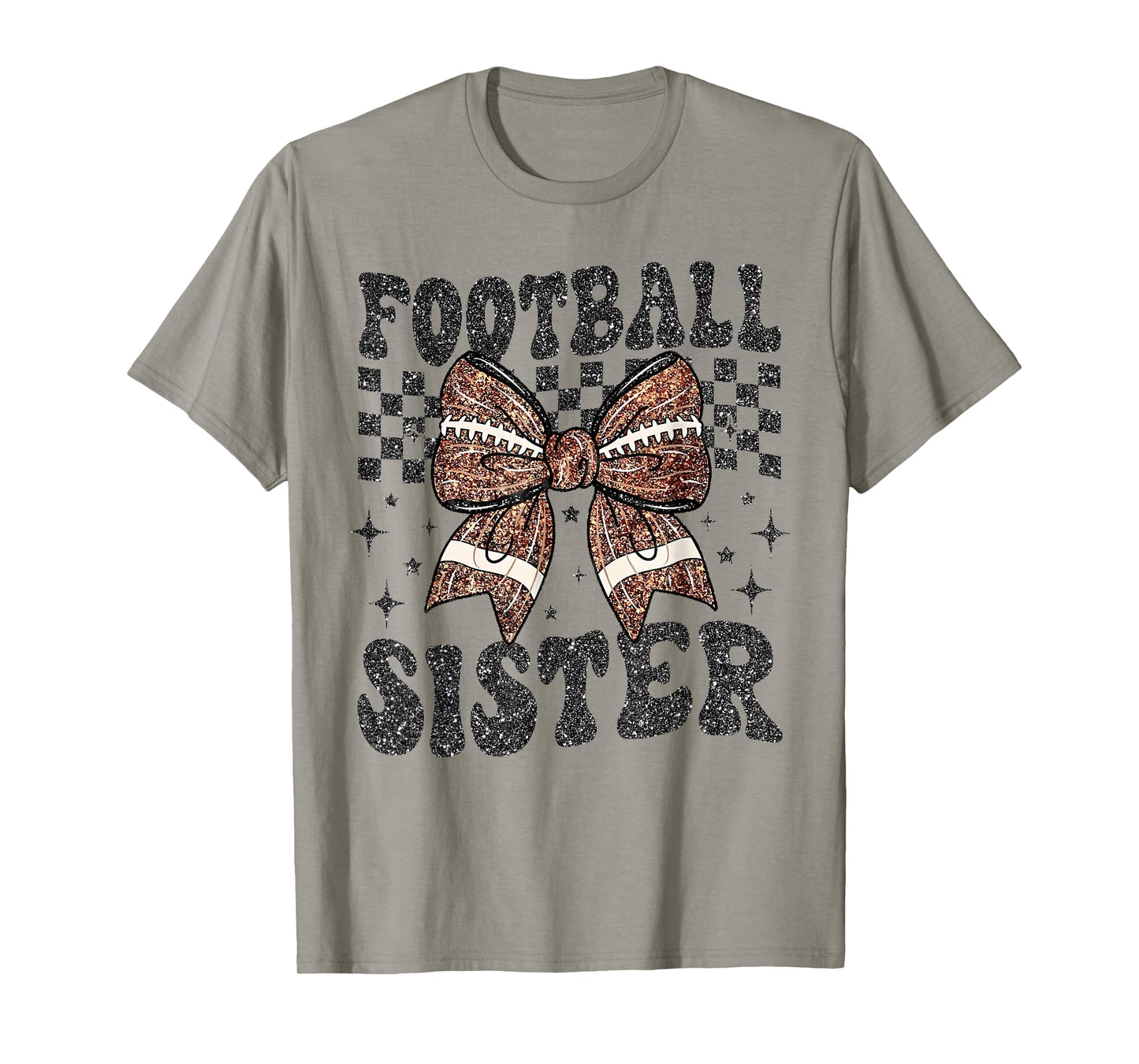 Checkered Football Sister Coquette Bow Game Day Women Girls T-Shirt
