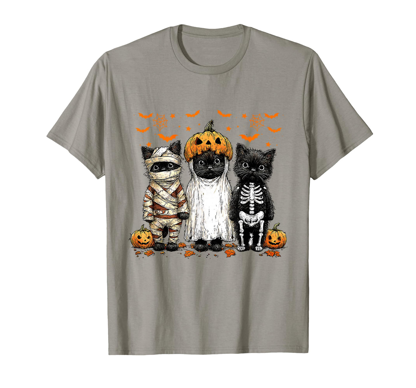 Funny Black Cat Halloween Pumpkin Spooky Ghost Men Women T-Shirt
