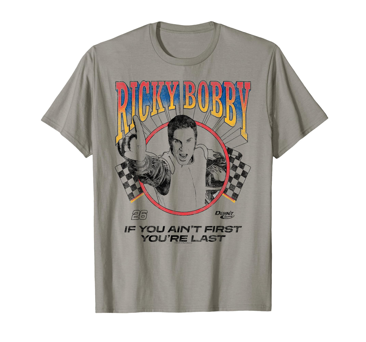 Talladega Nights Ricky Bobby Outline Checkered Flags Movie T-Shirt