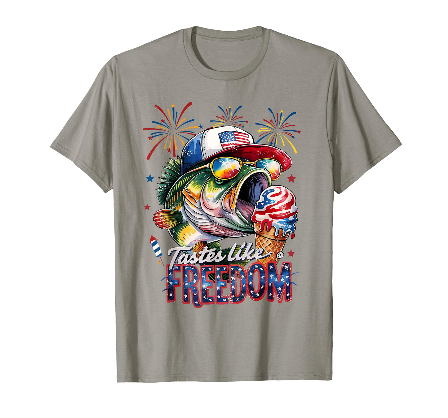 Tastes Like Freedom Bass Fishing Funny 4th of July Men Kids T-Shirt