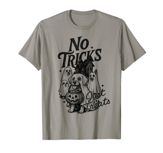 Happy Halloween No Tricks Just Treats Cute Ghost Dogs Spooky T-Shirt