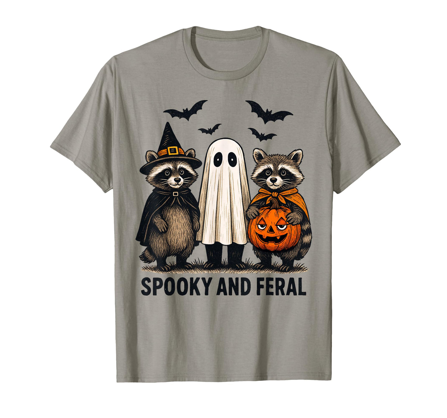 Spooky and Feral Halloween Cute Ghost Raccoon Trick Or Treat T-Shirt