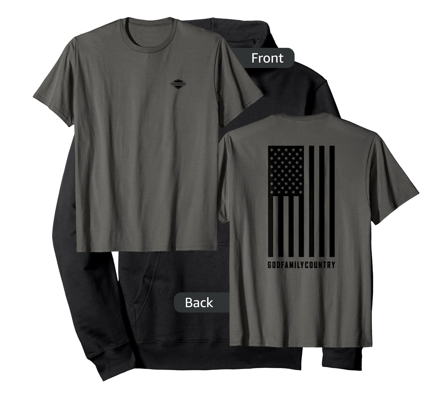 "God Family Country" T-Shirt with black U.S. Flag on back T-Shirt