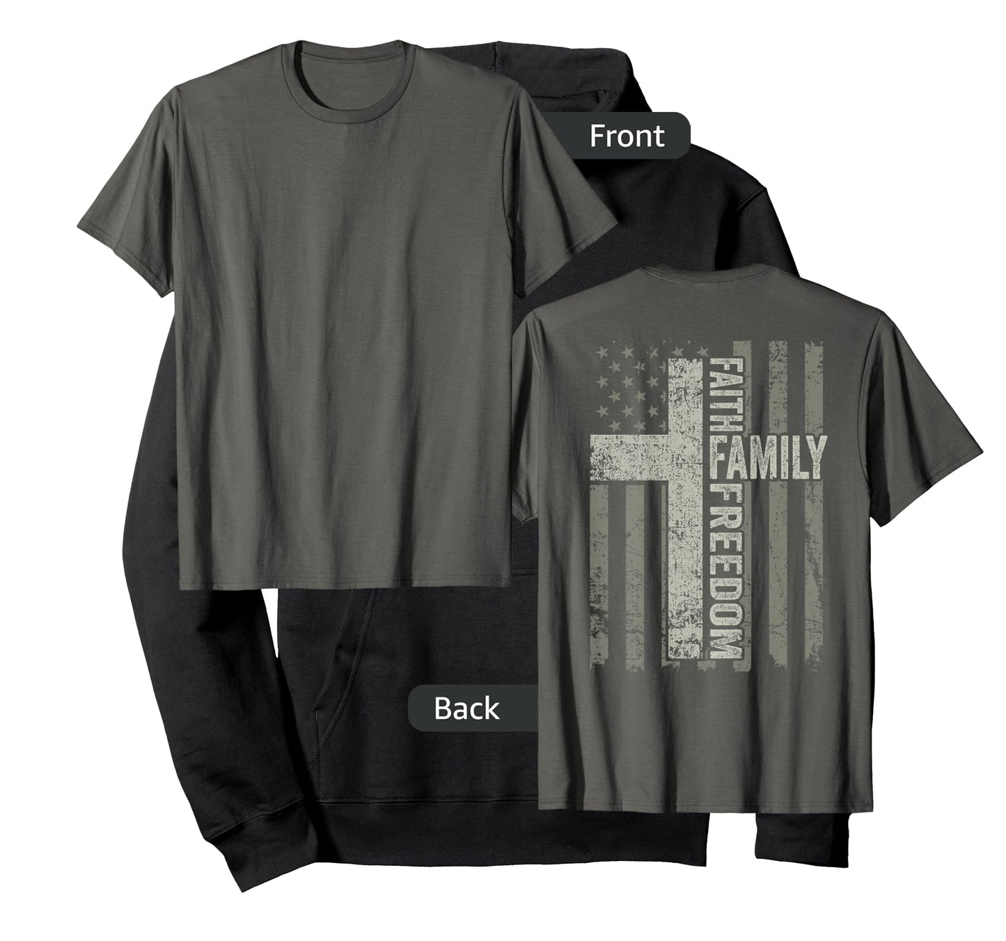 Faith Family Freedom Patriotic Christian USA Cross (ON BACK) T-Shirt for Women Men