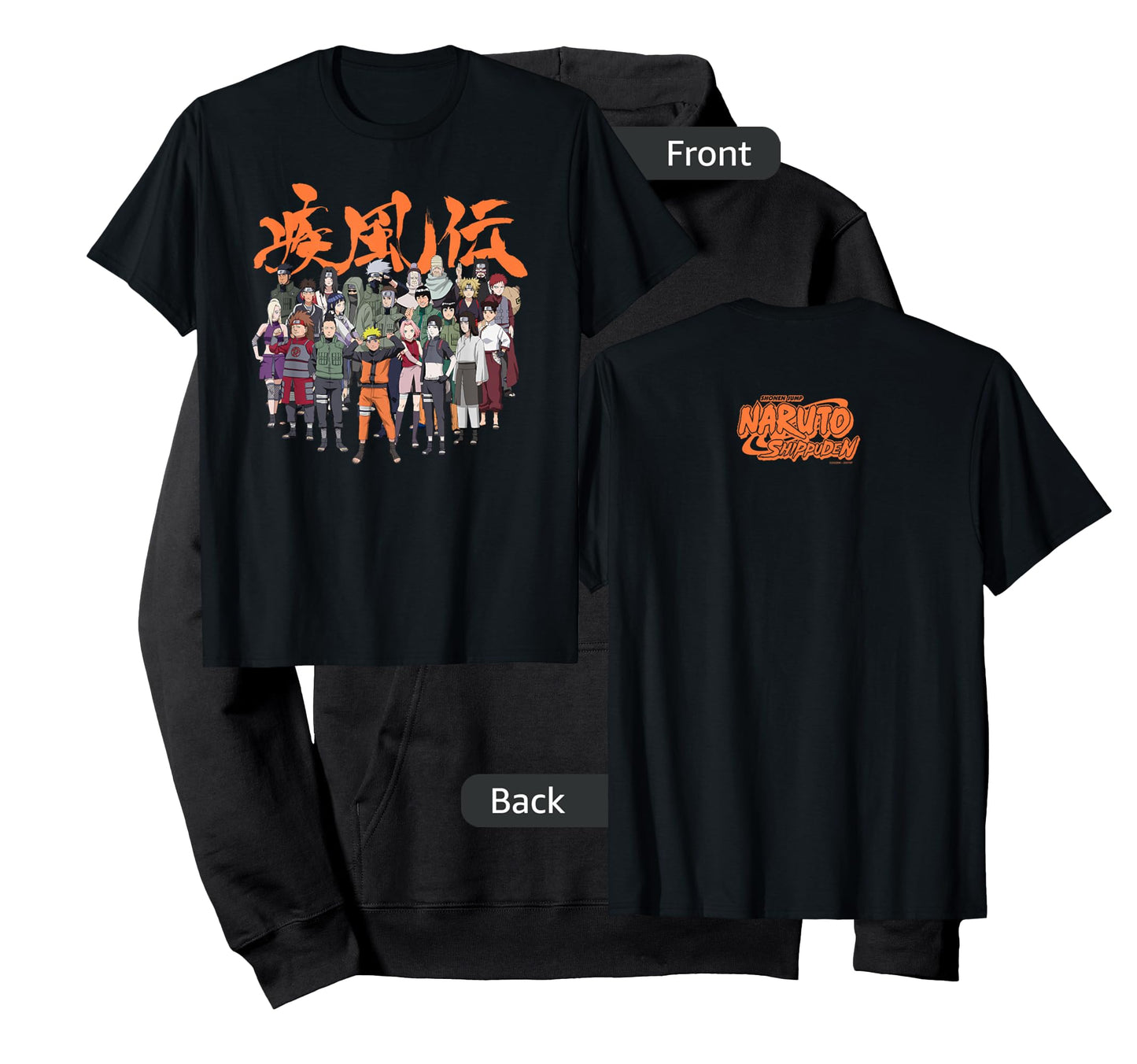 Naruto Shippuden Cast Group with Logo Front and Back Anime T-Shirt