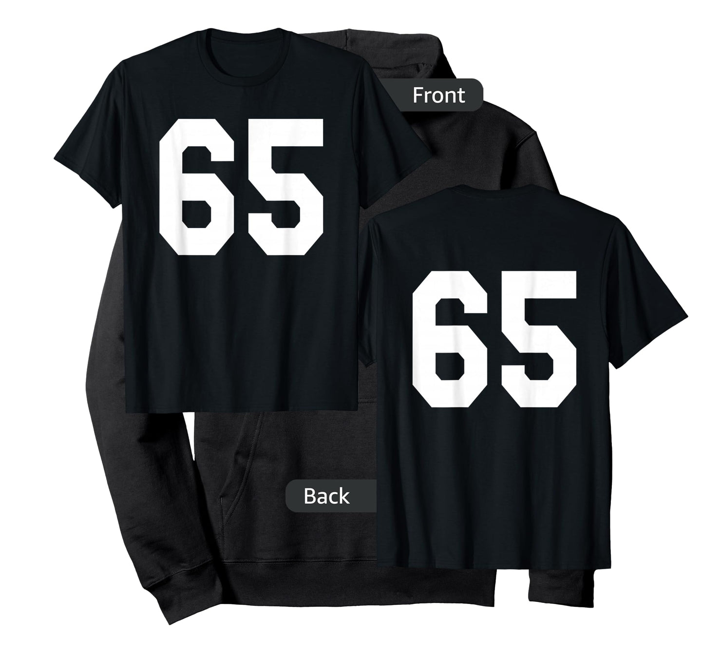Number 65 Sports Jersey Front and Back Team Player T-Shirt