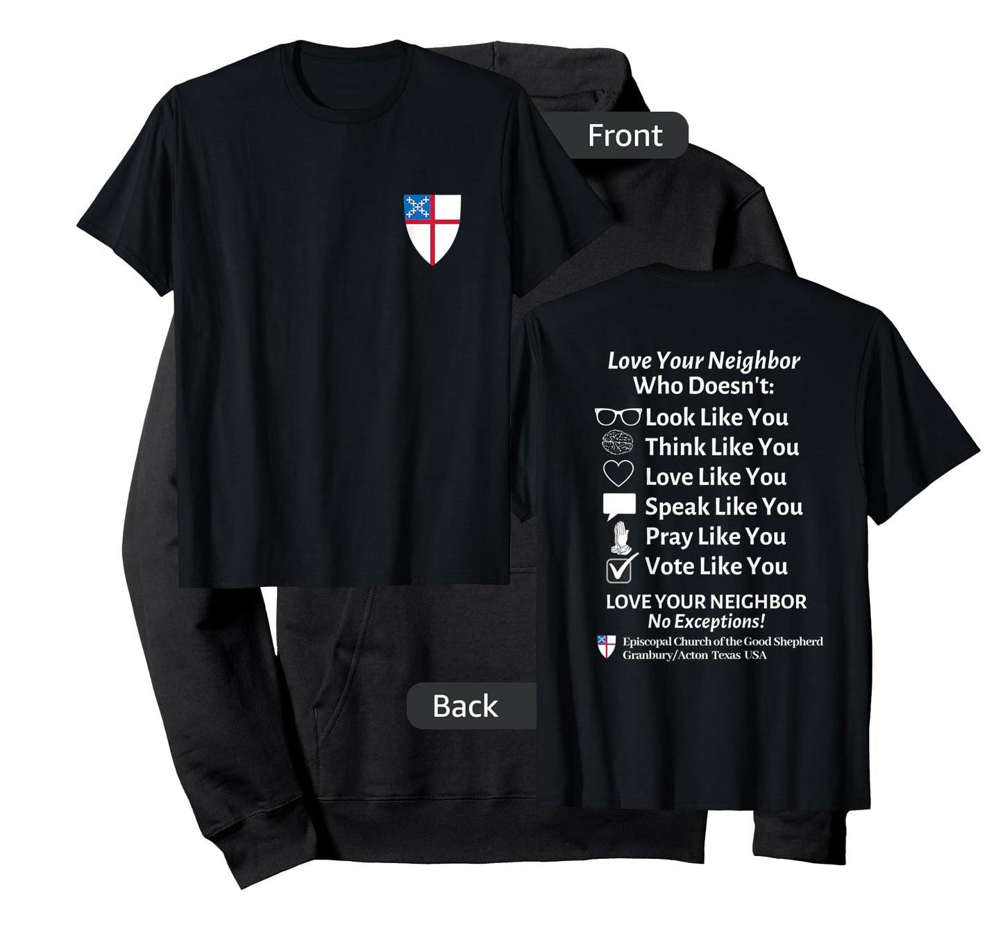 Episcopal Church Good Shephard Love Your Neighbor No Exceptions Custom Design Black T-Shirt