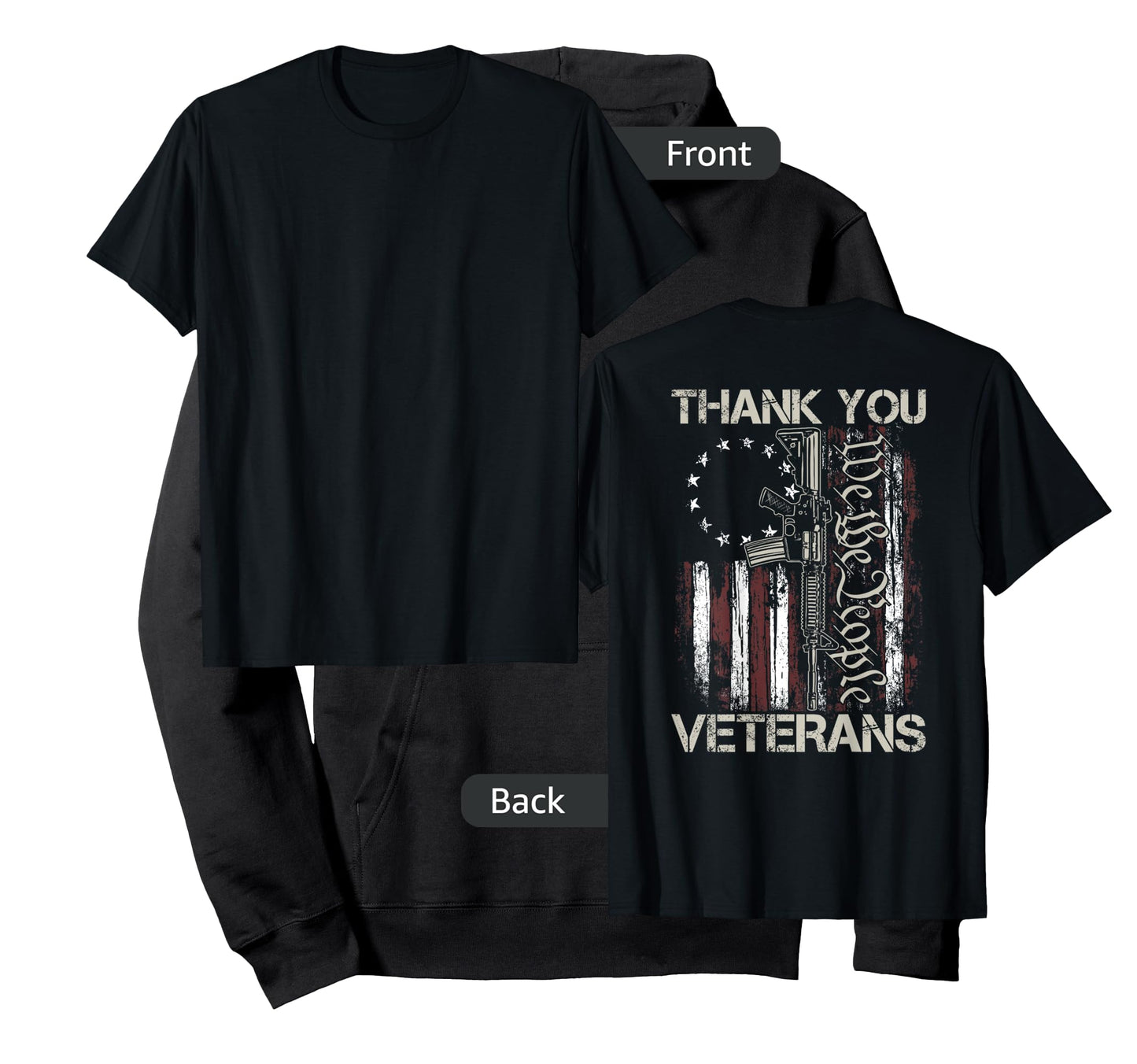 USA Veteran Gun American Flag Thank You Veterans (on back) Women Men T-Shirt