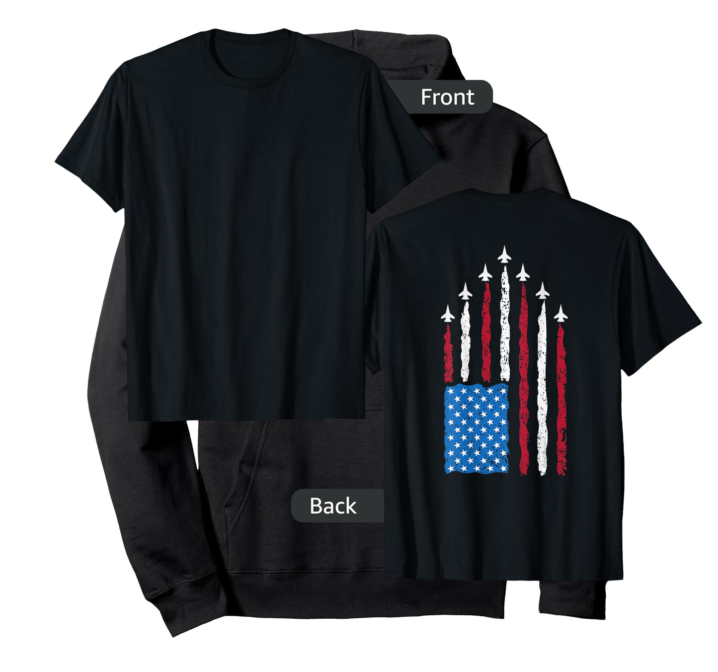 On Back Patriotic USA Flag Fighter Jets Military 4th of July T-Shirt