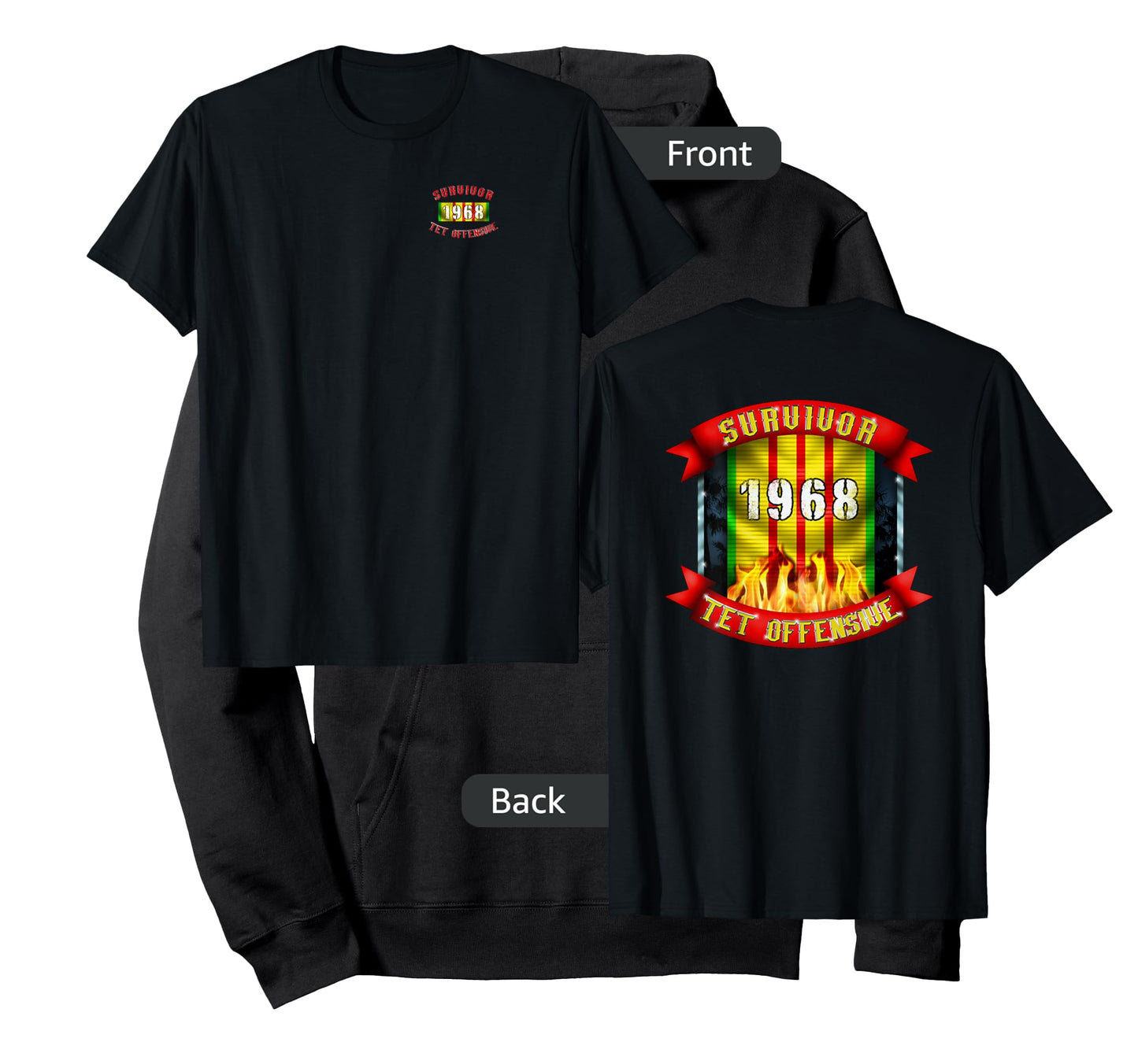 Patriot Issue 1968 TET Offensive Survivor Unisex-Adults Black Classic Fit Short Sleeve Collarless Crew Neck T-Shirt