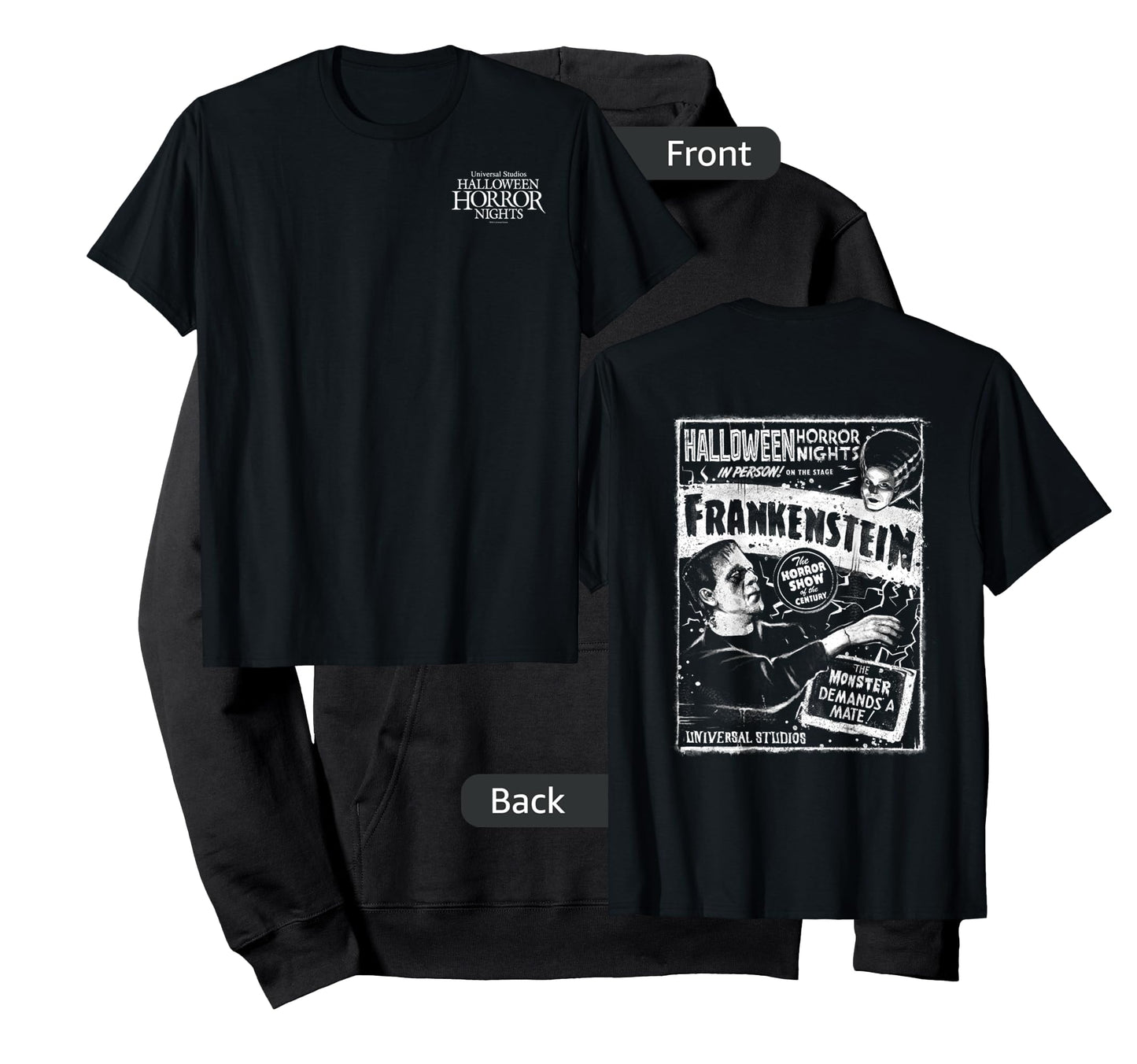 HHN Frankenstein & Bride of Frankenstein Front & Back T-Shirt