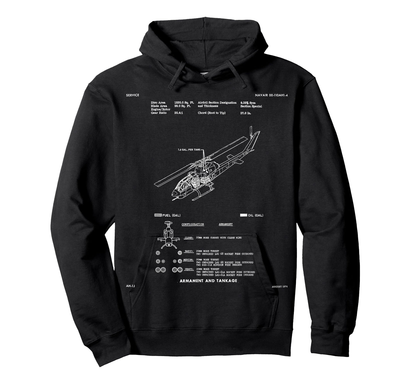 Huey Twin Cobra AH-1J Military Helicopter Engineering Plan T-Shirt