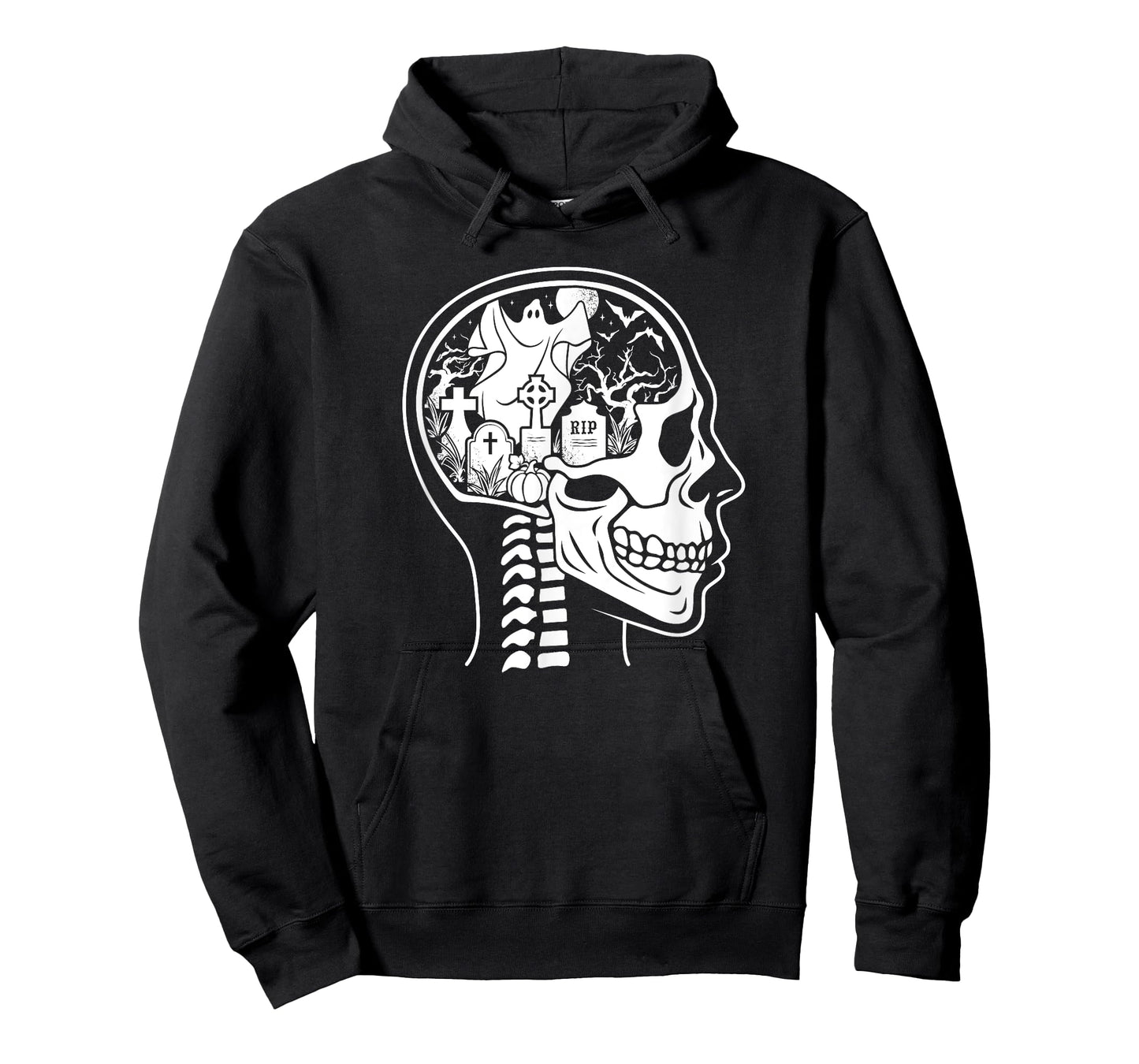 Thinking About Halloween All The Time Ghost Graveyard Skull T-Shirt