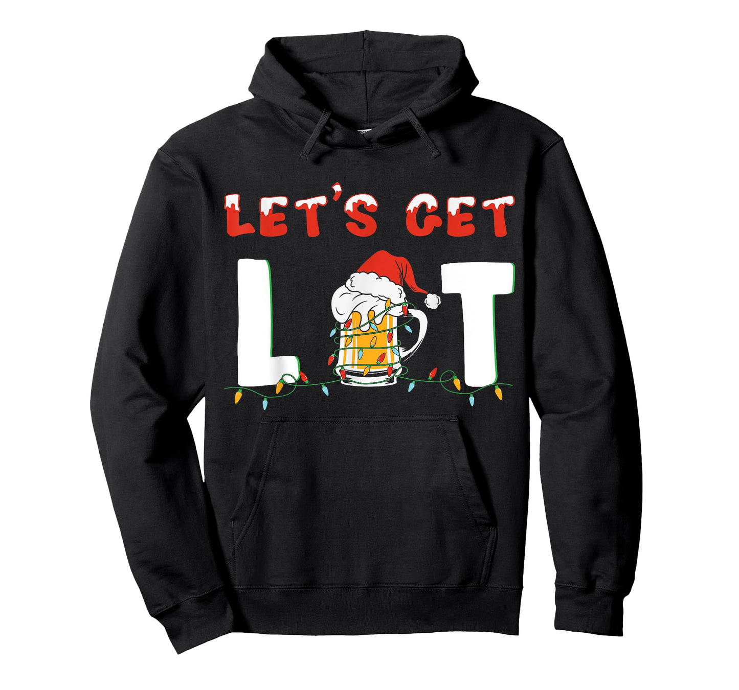 Let's Get Lit Drinking Beer Santa Hat Christmas Lights T-Shirt
