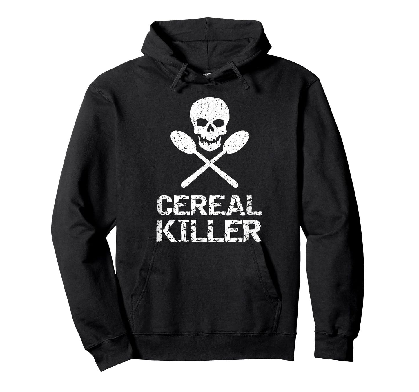 Serious Junk Cereal Killer Distressed Vintage Modern T-Shirt - Unisex-Adult, Kids - Black - Short Sleeve - Small