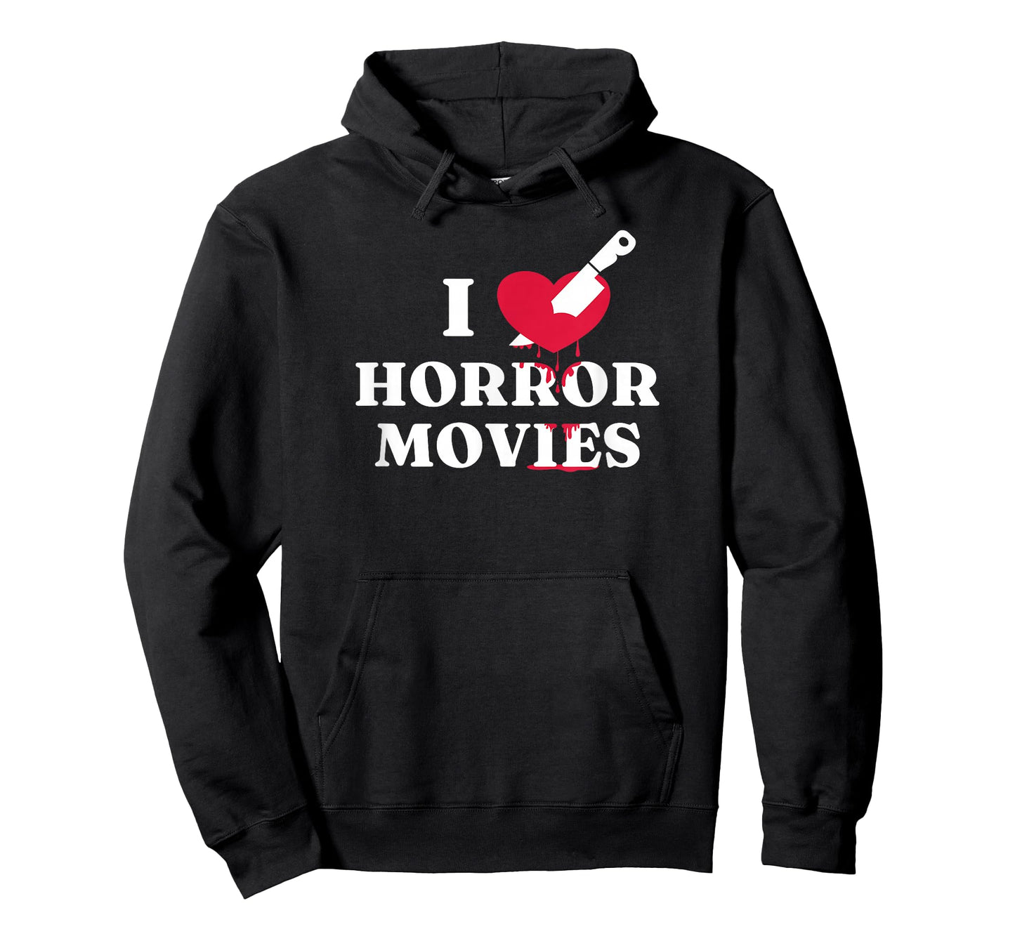 I Love Horror Movies Knife Heart Blood Splatter Fan T-Shirt