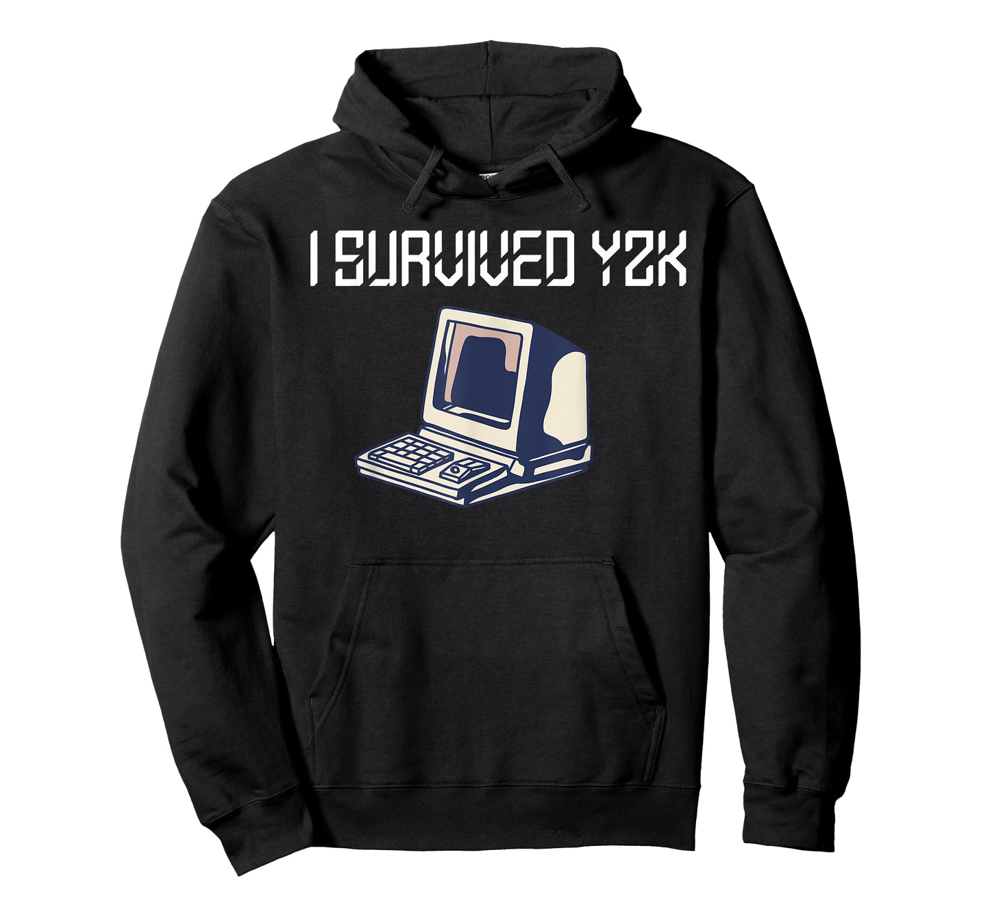 Retro 90s Computer Geek Tech Year 2000 Designs I Survived y2k Bug Millennium Glitch 1999 Funny Black Cotton Polyester T-Shirt