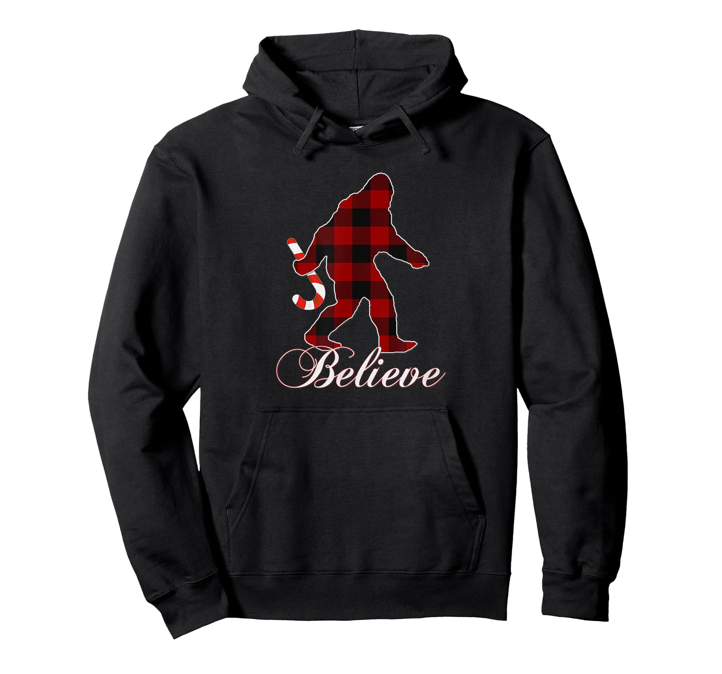 Bigfoot Buffalo Plaid Believe Candy Cane Christmas Pajamas T-Shirt